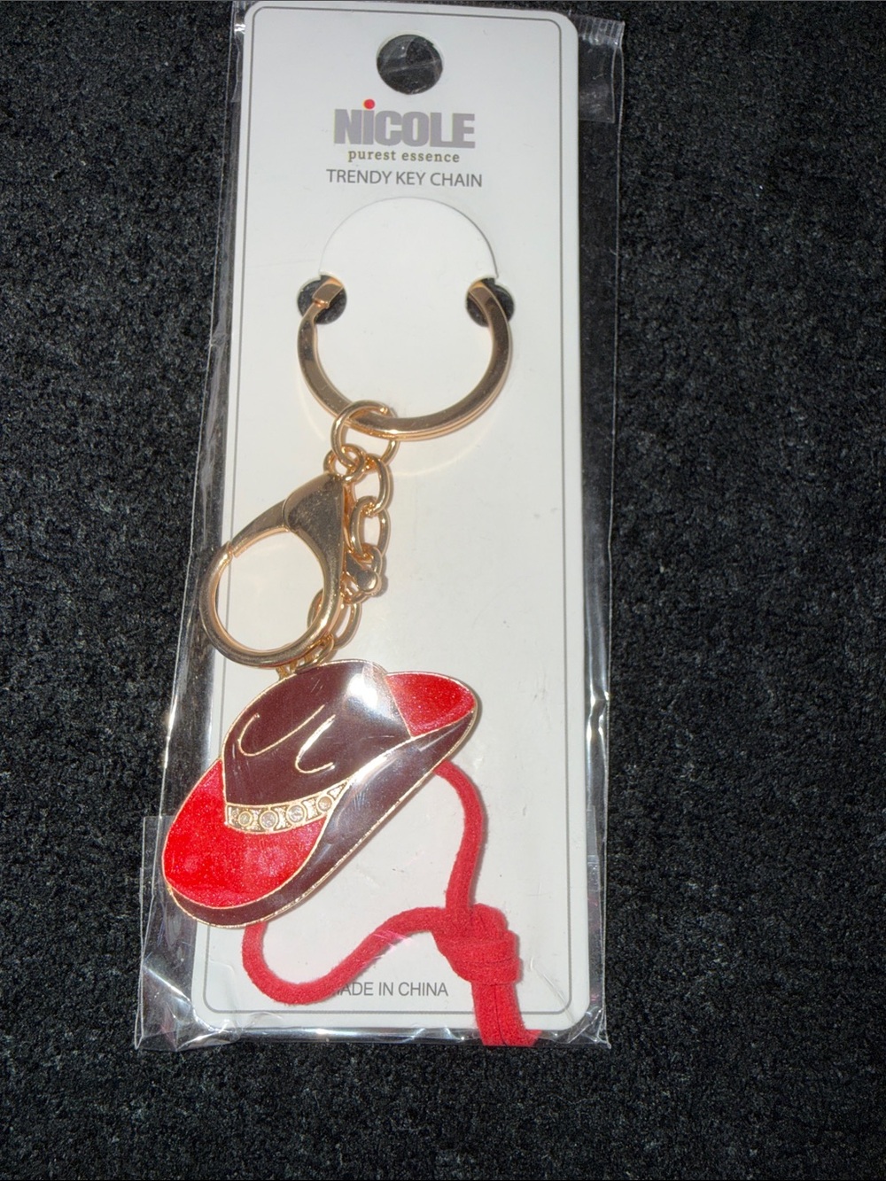 Nicole Red Cowboy Hat Key & Card Holder with Gold Hardware